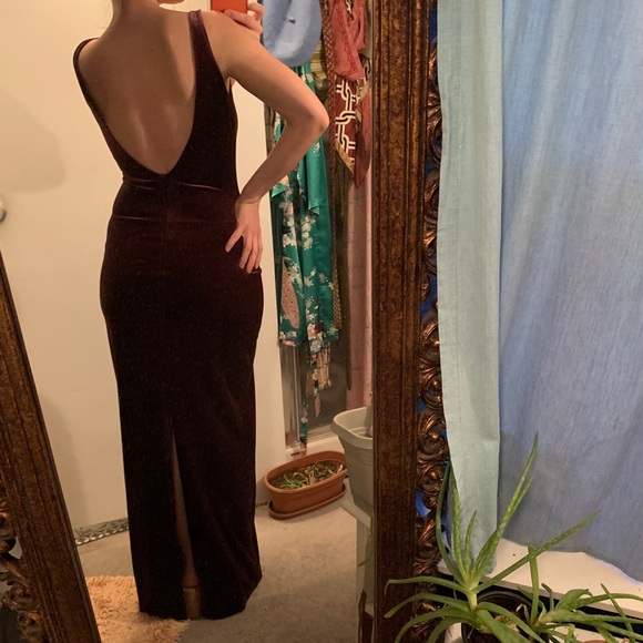 Vintage Plum Velvet Deep V open back maxi dress S - Picture 6 of 9